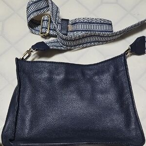 Women's  HOBO Navy Leather Crossbody Bag with Patterned Strap Like New